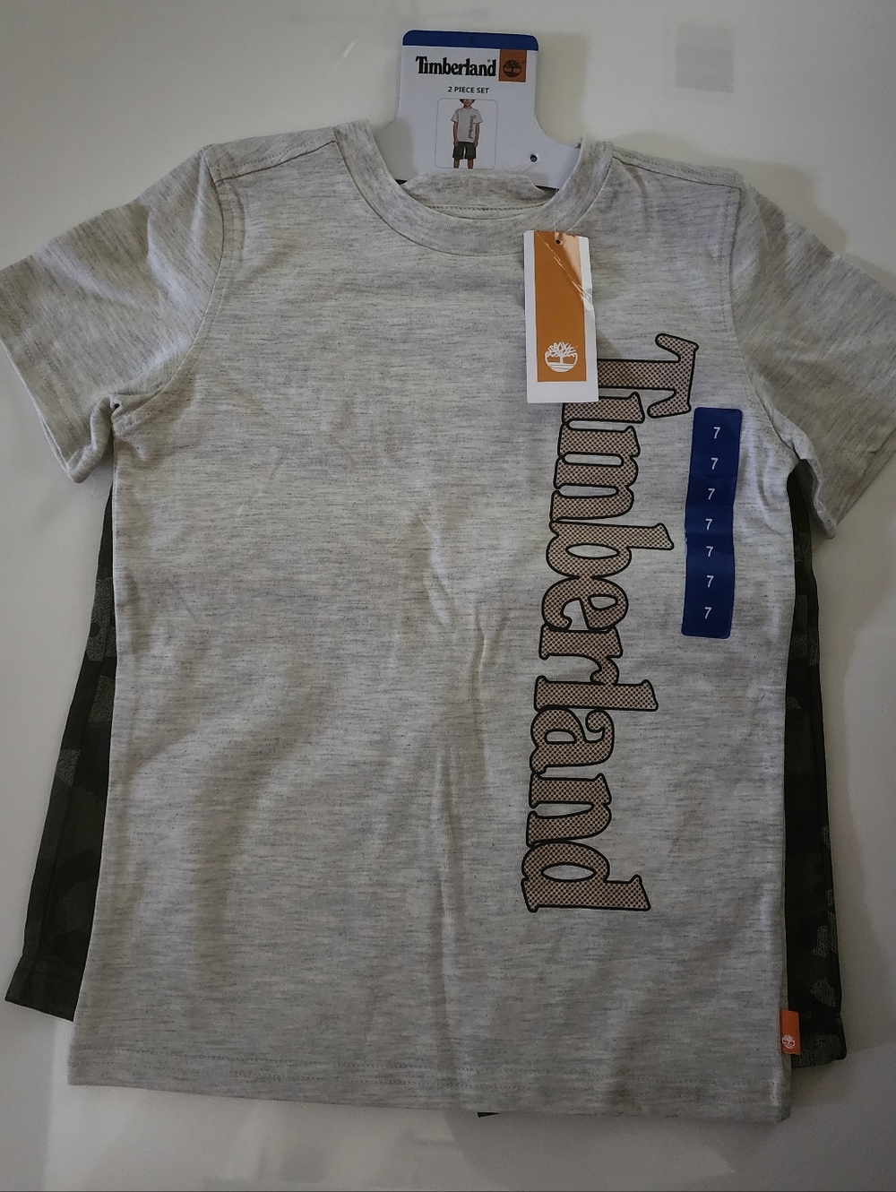 Timberland Light Gray Short Sleeve Tee with Vertical Logo